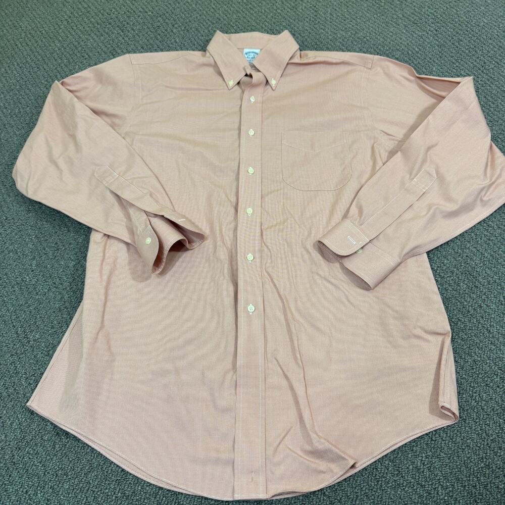 Brooks Brothers Shirt Mens 16 1/2 - 35 Red Orange Button Up Long Sleeve